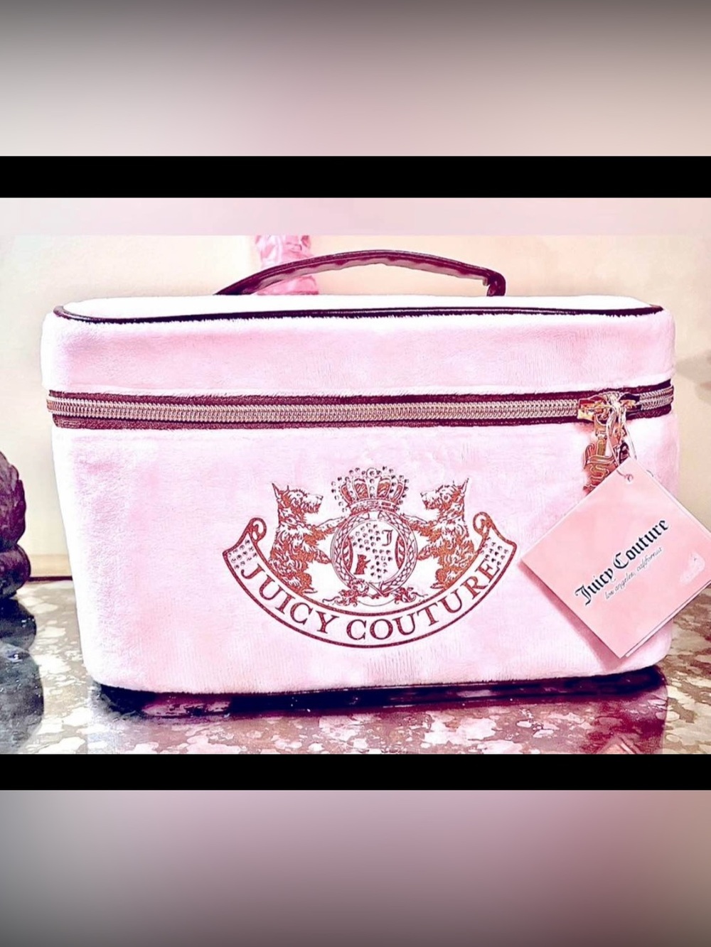Juicy Couture Light Pink Velvet Cosmetic Train Case
